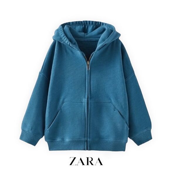 ZARA Kids | Mid-Blue | PLAIN KANGAROO JACKET - Picture 1 of 5